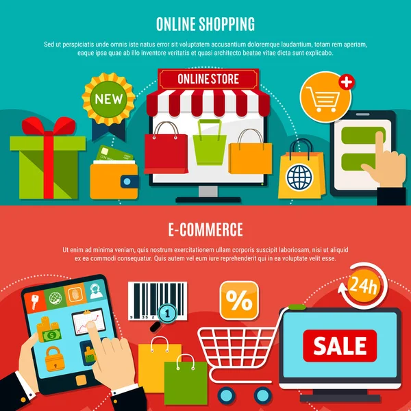 E-shopping Horizontal Banners — Vetor de Stock