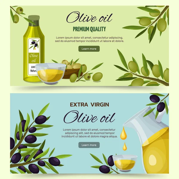 Olive Oil Cartoon Banners Set — Stock Vector