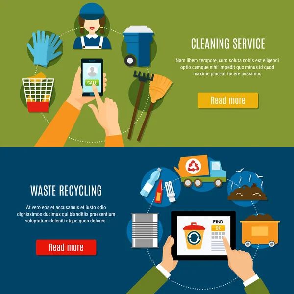 Banners de serviços de reciclagem de resíduos — Vetor de Stock