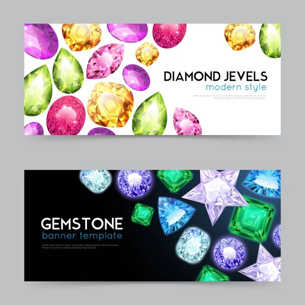 Conjunto de pancartas de joyas de diamantes de piedras preciosas — Vector de stock