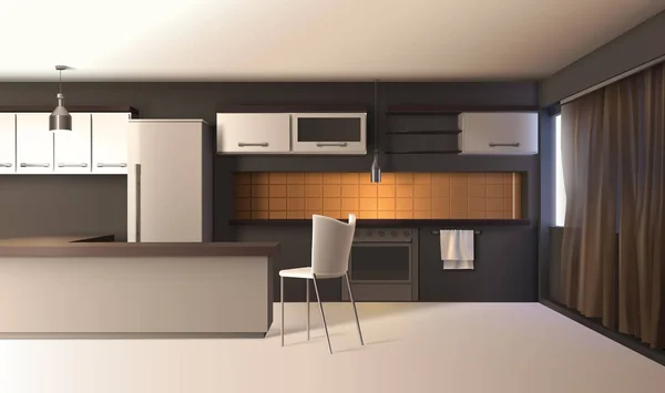 Cocina moderna Interior realista — Vector de stock