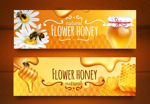 Banners realistas de miel — Vector de stock