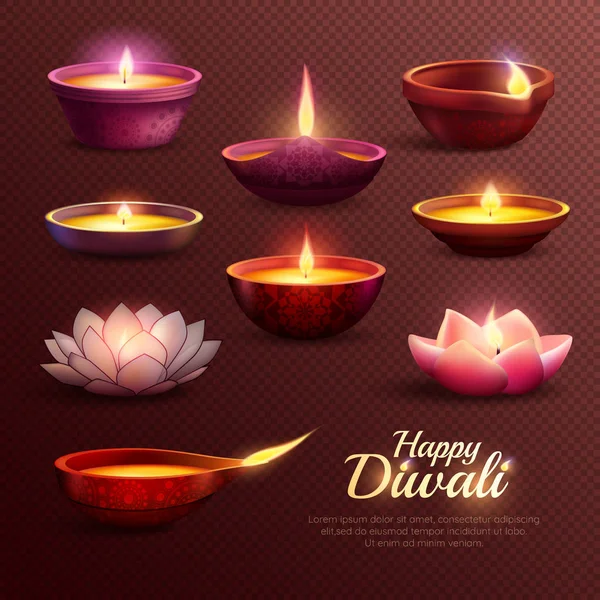 Set di icone della celebrazione del Diwali — Vettoriale Stock