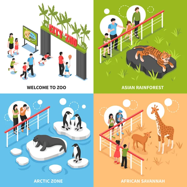 Concept de conception isométrique Zoo 2x2 — Image vectorielle