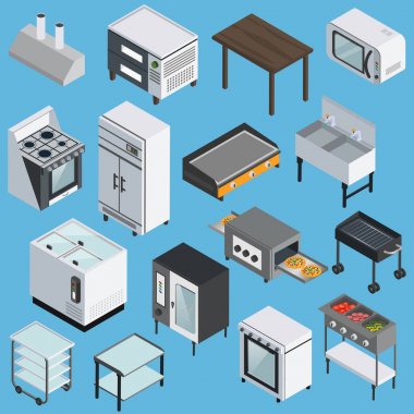 Mutfak ekipmanları izometrik Icons Set