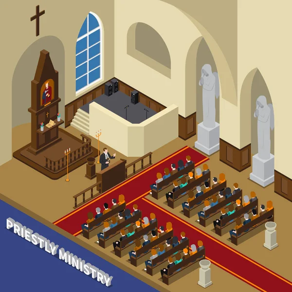 Priestly Ministry Isometric Composition — Stock Vector