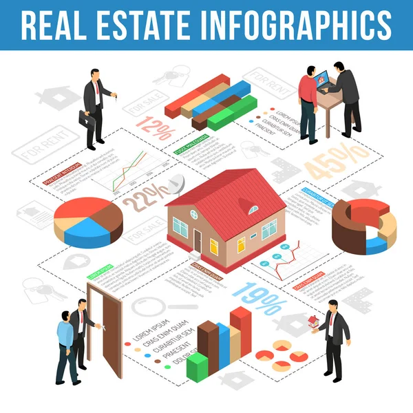 Agencia Inmobiliaria Isométrica Infografías — Vector de stock