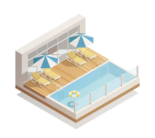 Swimming Pool Outdoor Isometric Composition — Stock Vector