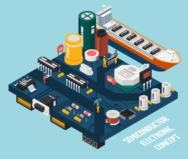 Seaport elektronicznych komponentów półprzewodnikowych — Wektor stockowy