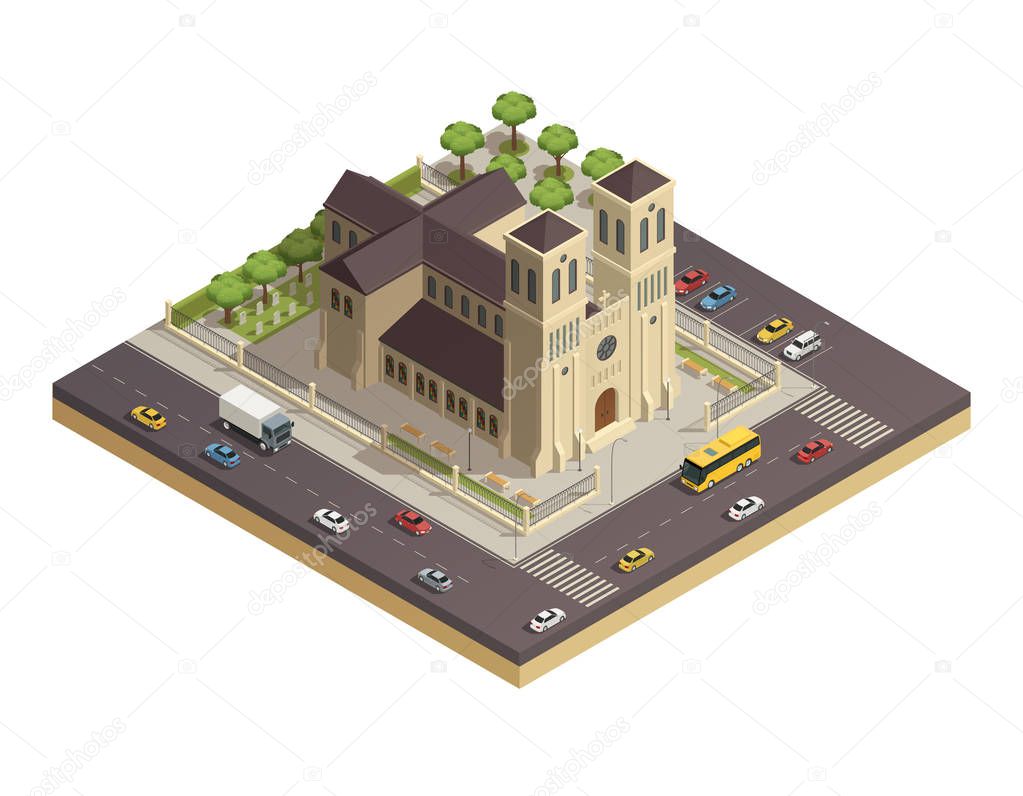 Church Cathedral Road Isometric Composition 