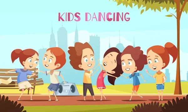 Kids Dancing Vector Ilustração — Vetor de Stock