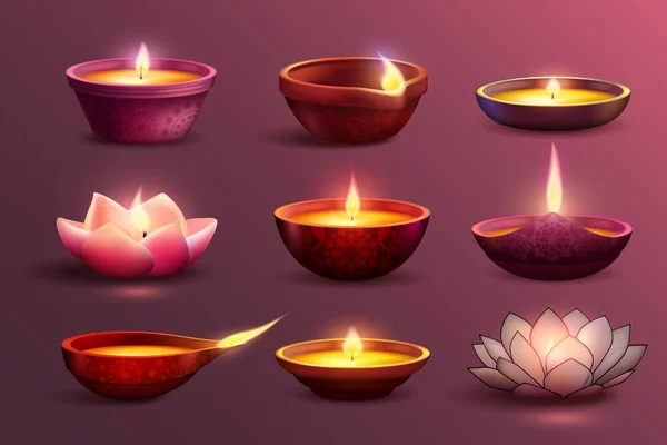 Conjunto de velas festivas Diwali — Vetor de Stock