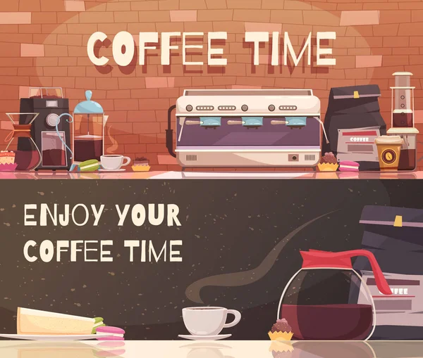 Hora del café Dos pancartas horizontales — Vector de stock