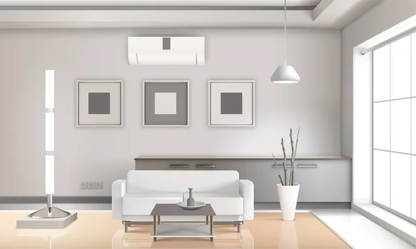 Realistické obývacího pokoje interiér světlých tónů — Stockový vektor