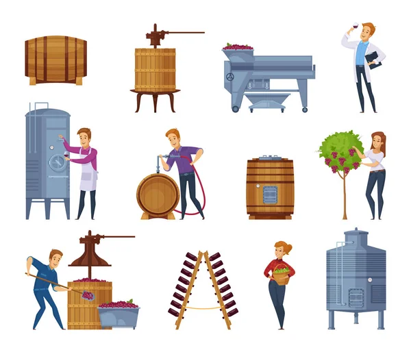 Wijnproductie Cartoon Icons Set — Stockvector