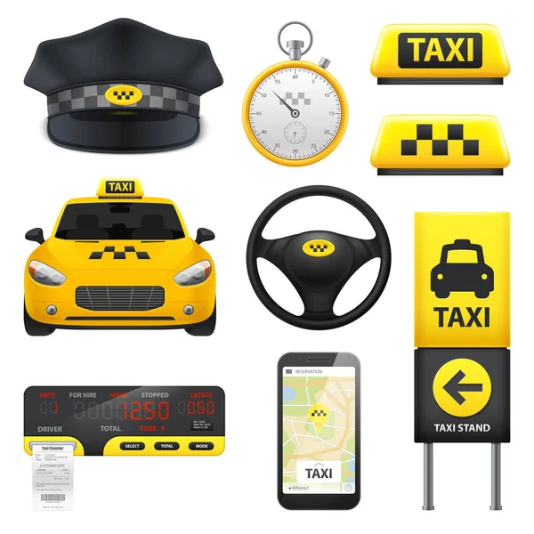 タクシー記号要素コレクション — ストックベクタ