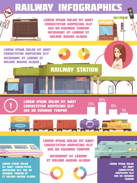 Demiryolu Infographics düz şablonu — Stok Vektör