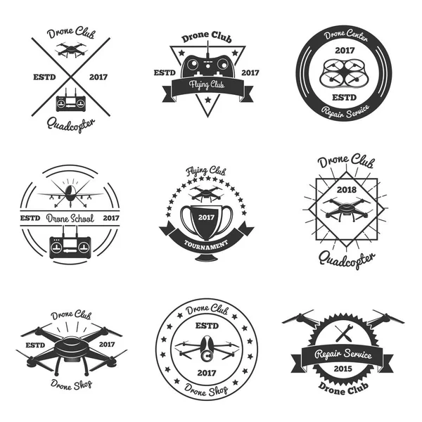 Drone Monochrome Emblems Set — Stock Vector