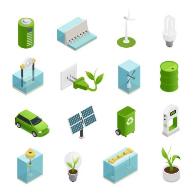  Ekoloji enerji izometrik Icons Set