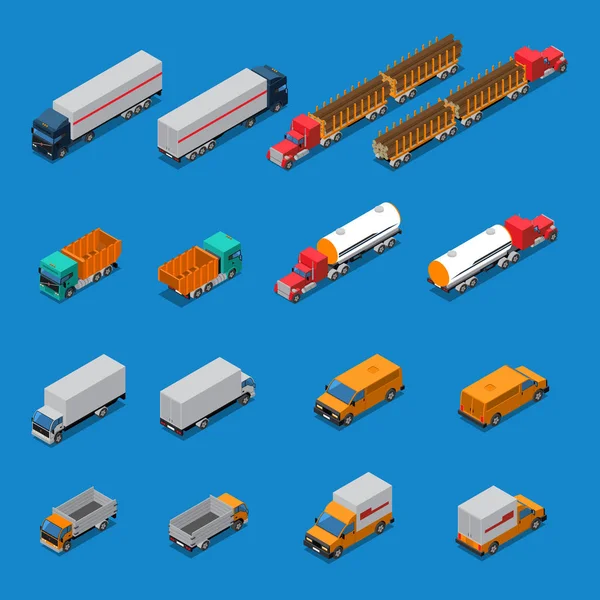 Lastbilar isometrisk ikoner Set — Stock vektor
