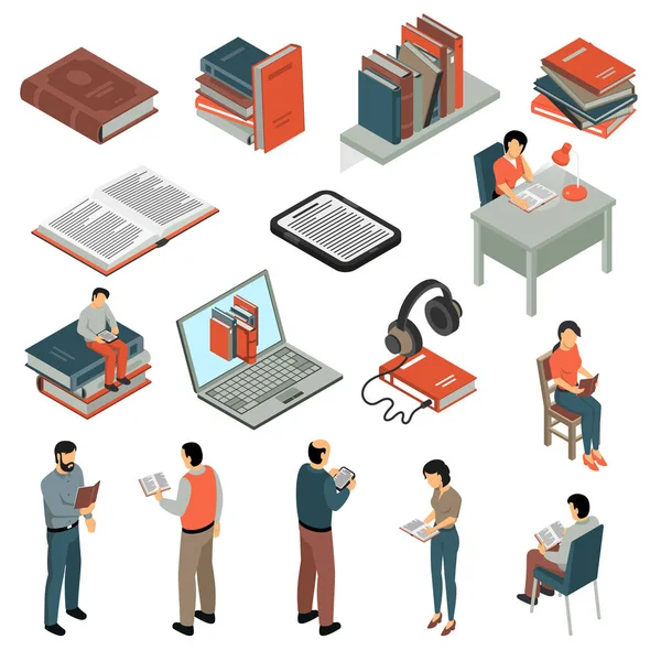 Book Reading Isometric Set — Stock Vector