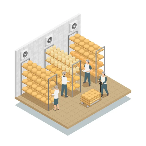 Armazenamento de tecido de queijo Composição isométrica — Vetor de Stock