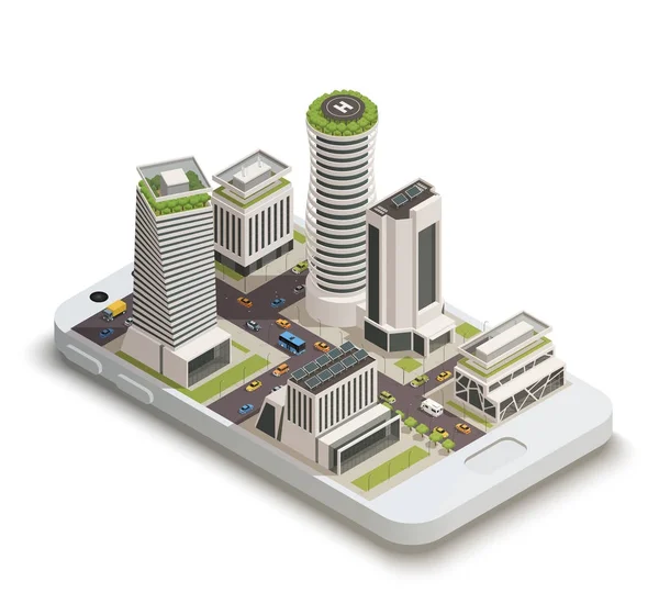 Smart City Center Isometric Composition — Stock Vector