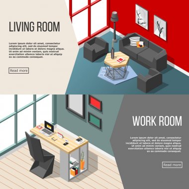 Fütüristik konut iç izometrik afiş