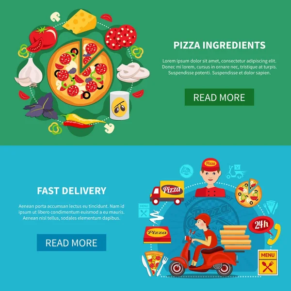 Bandiere di consegna veloce pizza — Vettoriale Stock