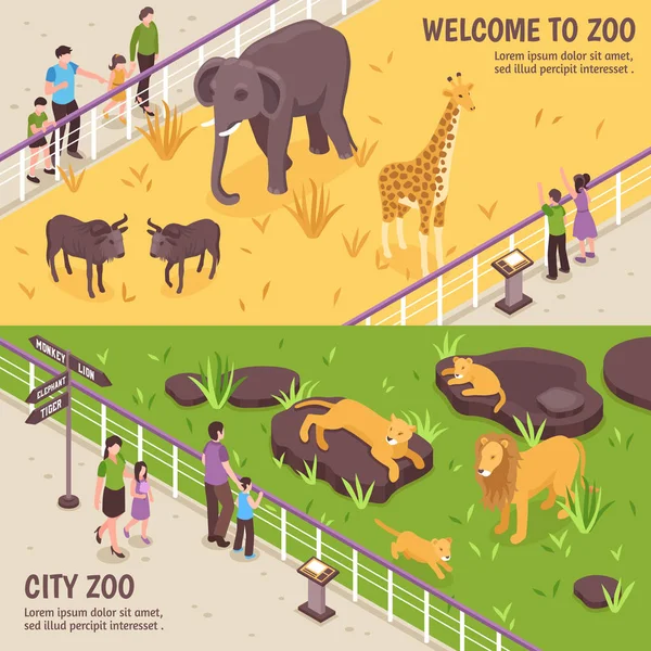 Bandiere orizzontali dello zoo isometrico — Vettoriale Stock
