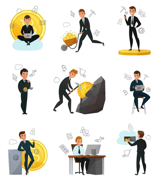 Cryptocurrency Bitcoin Set — Stock Vector