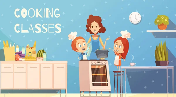 Cooking Classes For Children Vector Illustration — Stock Vector