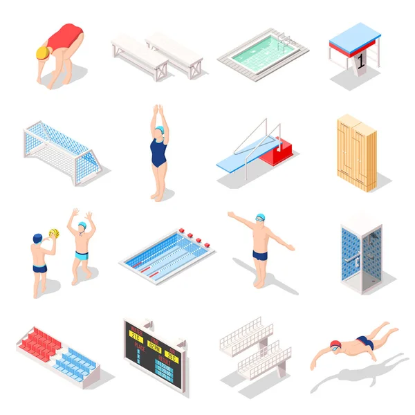 Deportes Piscina Iconos isométricos — Vector de stock