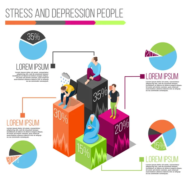 Stres insanların izometrik Infographics — Stok Vektör