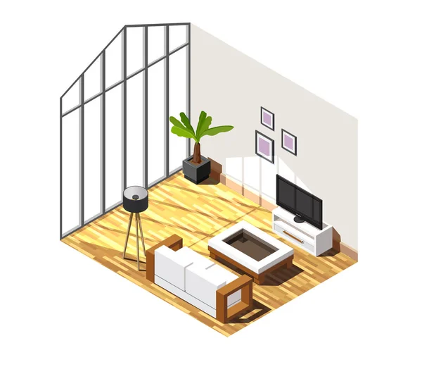 Living Room Interior Isometric Composition — Stock Vector