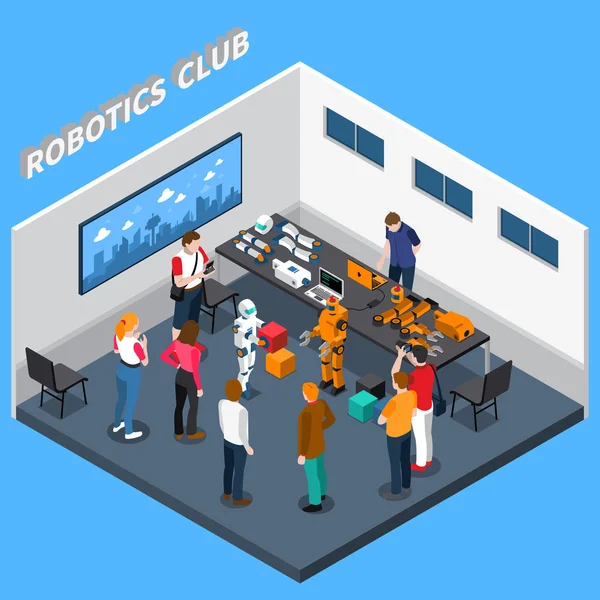 Composizione isometrica del Club di Robotica — Vettoriale Stock