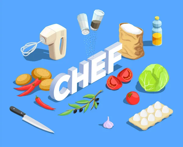 Chef Cook Fundo Isométrico —  Vetores de Stock