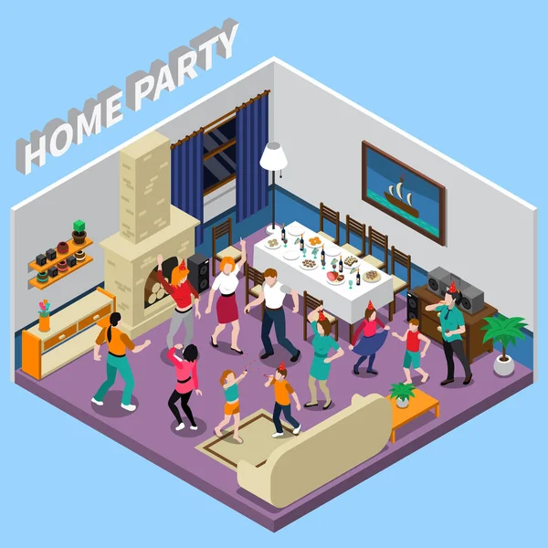 Home Party izometrikus összetétele — Stock Vector