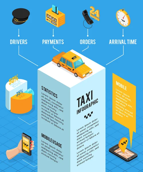 Taxi Service Isometric Infographics Layout — Stock Vector