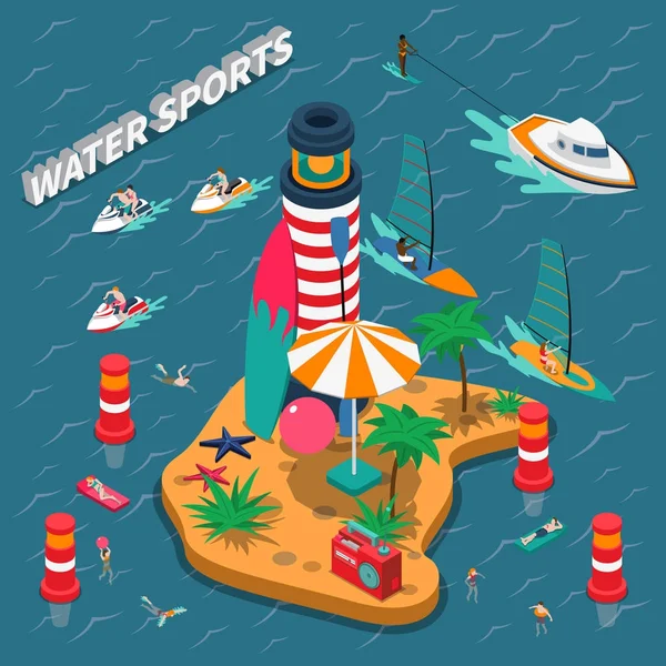 Vodní sporty izometrické lidí složení — Stockový vektor