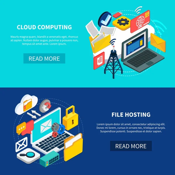 Cloud Computing And File Hosting Banners — Stock Vector