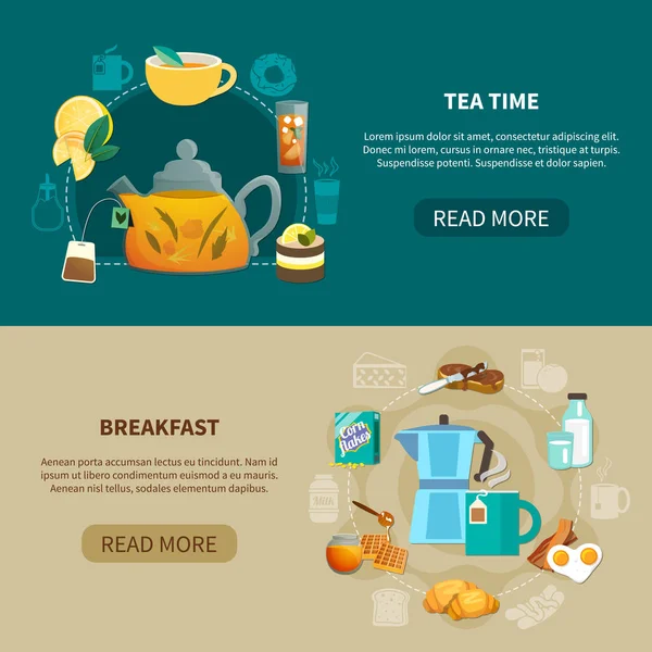 Çay saati ve kahvaltı afiş — Stok Vektör