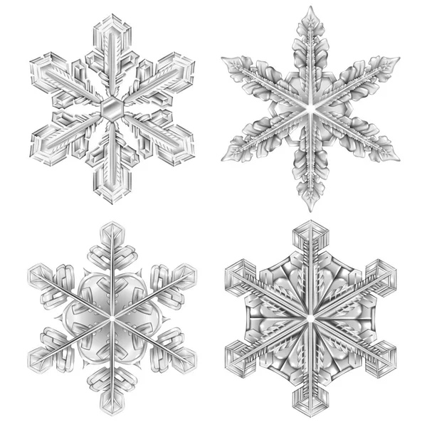 Realistico Fiocco di neve Icona in bianco e nero Set — Vettoriale Stock