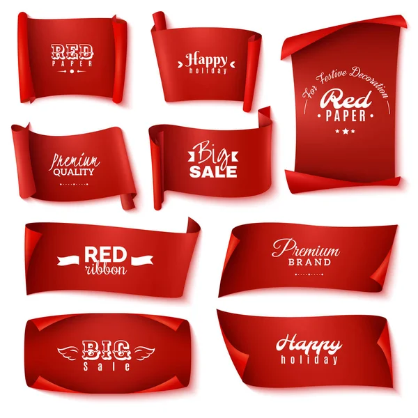 Conjunto de ícones de banner de papel vermelho — Vetor de Stock
