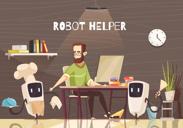 Roboter-Assistenzsysteme Cartoon Illustration — Stockvektor