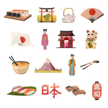 Japonya kültür gıda ortogonal simgeler          