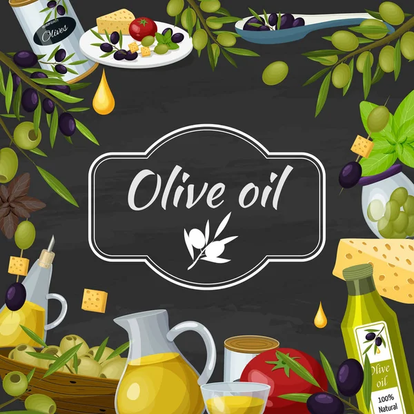Olivový olej kreslený tabule složení — Stockový vektor