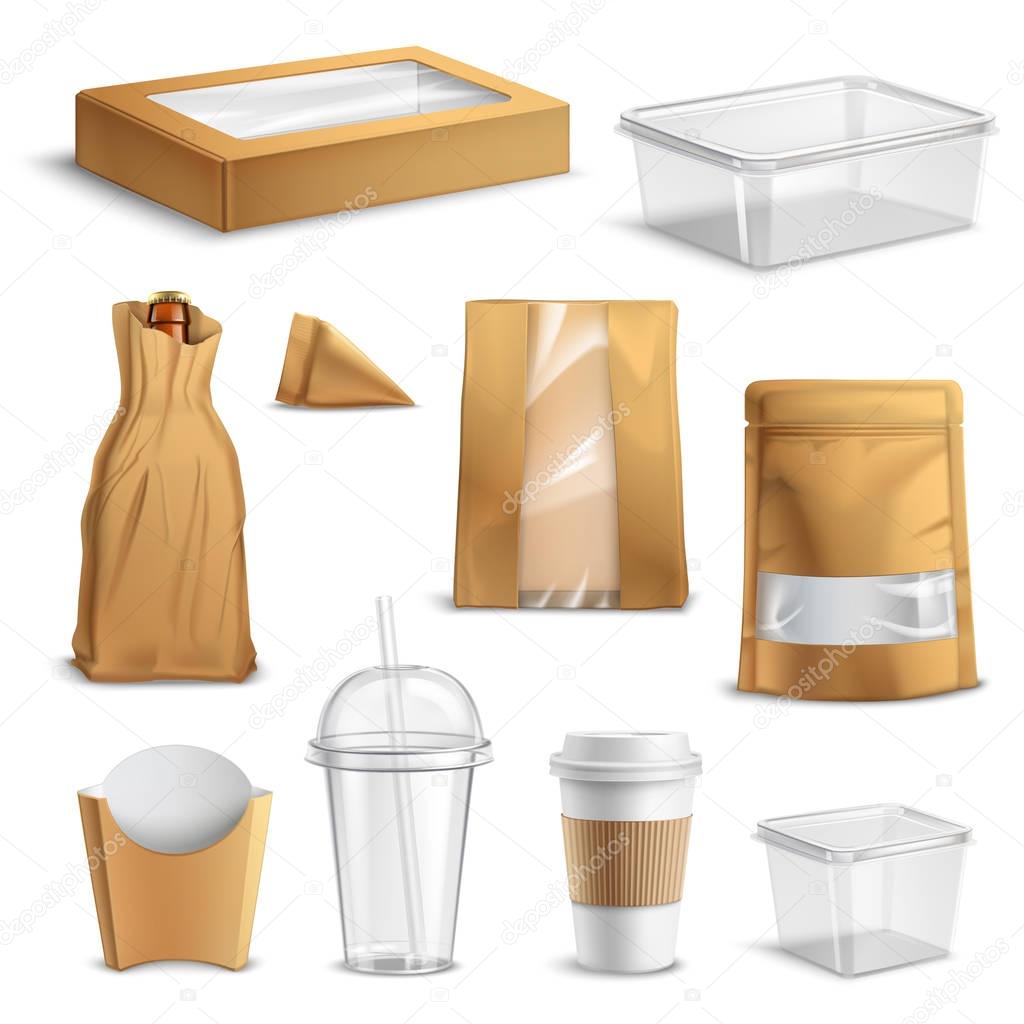 Fastfood Takeaway Packaging Realistic Set