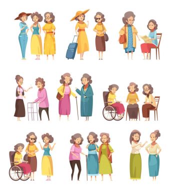 Üst düzey kadın Icons Set çizgi film