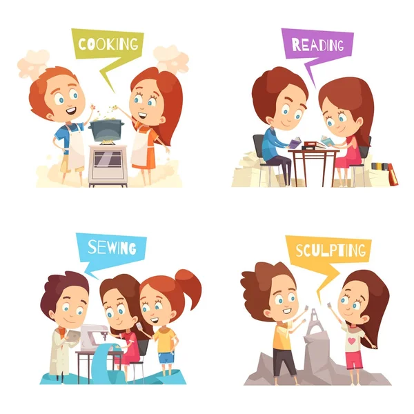 아이 들 수업 2 x 2 디자인 컨셉 — 스톡 벡터